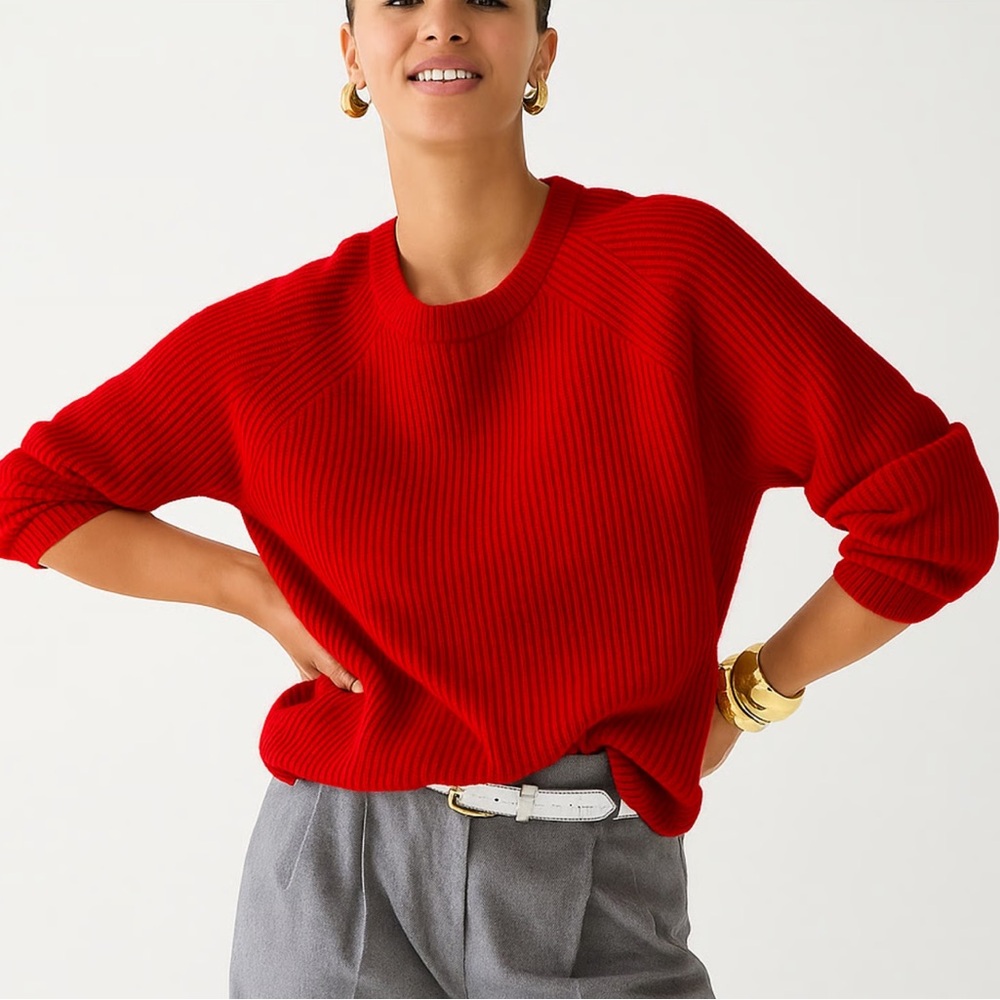 J. Crew Vibrant Red Crew Neck Sweater XXS CASHMERE Winter Luxury Cherry Holiday